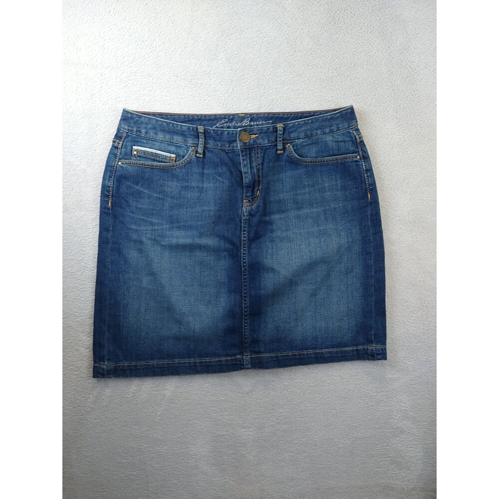 Eddie Bauer Denim Stretch Skirt Women's 10 Knee Length Blue mini